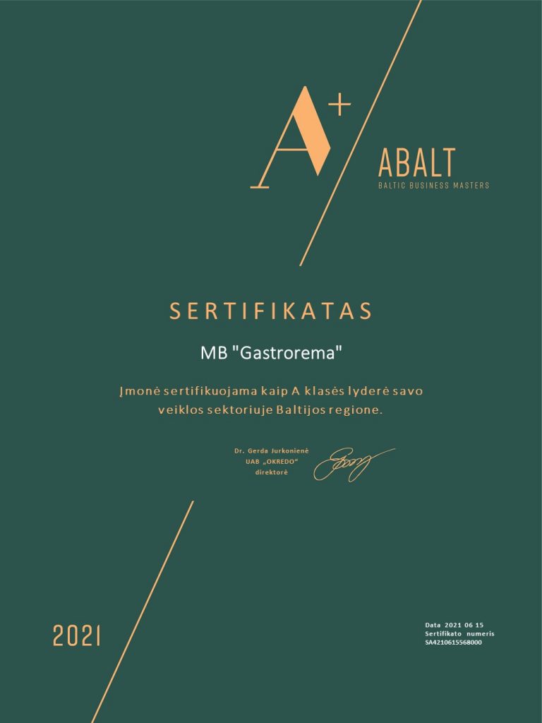 A+ sertifikatas MB Gastrorema